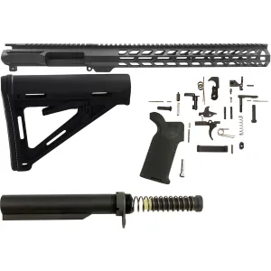 AR-STONER AR-15 Enhanced Build Kit with Sporter Billet Upper Receiver Stripped 15" M-LOK Handguard, Complete Lower Parts Kit with Magpul MOE Furniture Black