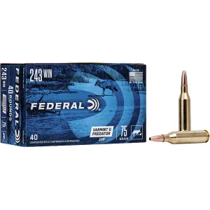 Federal Varmint and Predator 243 Winchester Ammo 75 Grain Jacketed Hollow Point Case of 200 (5 Boxes of 40)