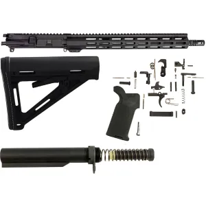 AR-STONER AR-15 Enhanced Build Kit with Upper Receiver Assembly 300 AAC Blackout 16" Barrel Pistol Length M-LOK Handguard, Complete Lower Parts Kit with Magpul MOE Furniture Black