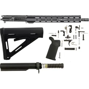 AR-STONER AR-15 Enhanced Build Kit with Upper Receiver Assembly 5.56x45mm NATO 16" Barrel Mid Length 15" M-LOK Handguard, Complete Lower Parts Kit with Magpul MOE Furniture Black