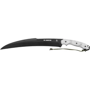 TOPS Knives X16 Ginunting Fixed Blade Knife 15.75" Hawkbill 1095 Black Traction Blade Linen Micarta Handle Black
