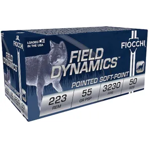 Fiocchi Field Dynamics 223 Remington Ammo 55 Grain Jacketed Soft Point Case of 500 (10 Boxes of 50)
