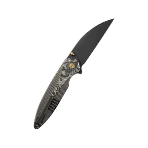 WE Knife Zenthra Pocket Knife 3.3" Wharncliffe Bohler M390 Black Stonewash Blade Titanium Handle Gray