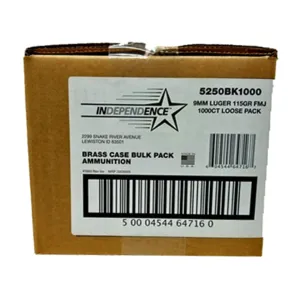Independence Ammunition 9mm Luger Ammo 115 Grain Full Metal Jacket Box of 1000 (Bulk)