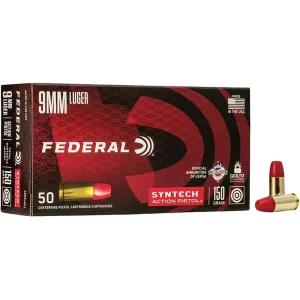Federal Syntech 9mm Luger Ammo 150 Grain Total Synthetic Jacket (TSJ) Case of 500 (10 Boxes of 50)