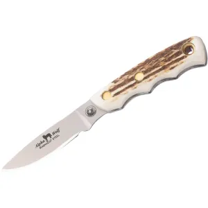 Knives of Alaska Alpha Wolf Fixed Blade Knife 3" Drop Point CPM MagnaCut Bead Blasted Blade Stag Handle
