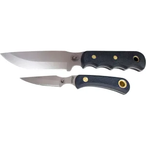 Knives of Alaska Bush Camp/Cub Bear Combo Fixed Blade Knife Set Rubber Handles Black with Bush Camp Knife, Cub Bear Caping Knife and Leather Sheath