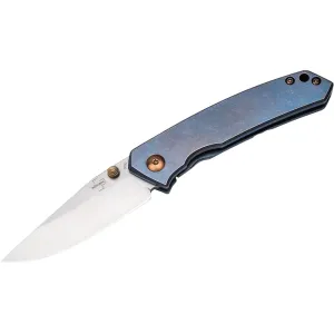 Boker Knives Canoe Pocket Knife 2.68" Drop Point CPM S35VN Stonewashed Blade Titanium Handle Blue