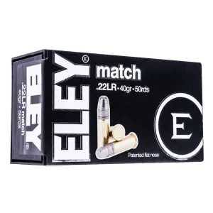 Eley Match EPS 22LR Ammo 40 Grain Flat Nose Box of 500 (10 Boxes of 50)