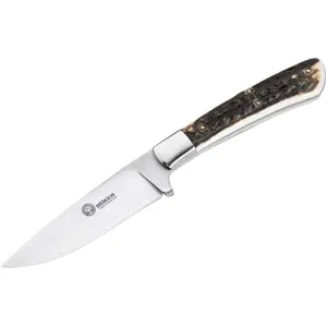 Boker Knives Nicker Fixed Blade Knife 3.75" Drop Point T6MoV Satin Blade Stag Handle Bone