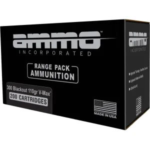 Ammo Inc. Range Pack 300 AAC Blackout (7.62x35mm) Ammo 110 Grain Hornady V-Max Polymer Tip Box of 200 Bulk