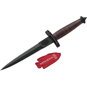 Boker Knives V-42 Devil's Brigade 2.1 Fixed Blade Knife 7.01" Dagger 1095 Black Blade Leather Handle Brown