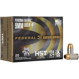 Federal Premium Personal Defense 9mm Luger +P Ammo 124 Grain Federal HST Jacketed Hollow Point Case of 200
