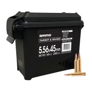 Ammo Inc. Target & Range 5.56x45mm NATO Ammo 55 Grain Full Metal Jacket Ammo Can of 200 Bulk