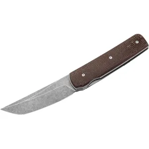 Boker Knives Sanjo Pocket Knife 3.39" Tanto Point VG-10 Black Stonewash Blade Micarta Handle Brown