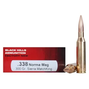 Black Hills 338 Norma Magnum Ammo 300 Grain Open Tip Match Box of 20