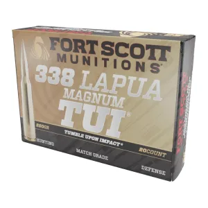 Fort Scott Munitions TUI Brass 338 Lapua Magnum Ammo 250 Grain Solid Lead Free Box of 20