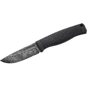 Boker Knives Bronco Mini Fixed Blade Knife 3.5" Drop Point 80CrV2 Stonewashed Blade TPE Handle Black