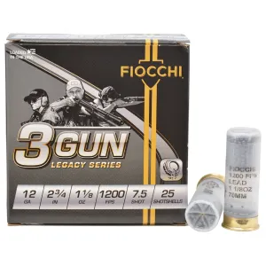 Fiocchi 3-Gun 12 Gauge Ammo 2-3/4" #7-1/2 Lead Shot 1-1/8 oz Case of 250 (10 Boxes of 25)
