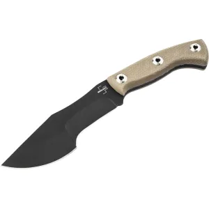 Boker Knives Mini Tracker 2.0 Fixed Blade Knife 5.31" Drop Point 1095 Black Powder Coat Blade Micarta Handle Brown