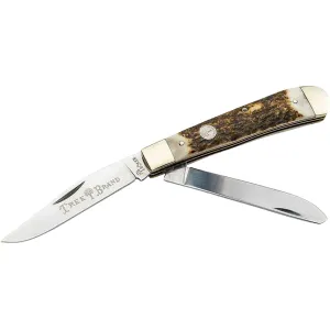 Boker Knives Traditional Series 2.0 Trapper Pocket Knife 3.25" Clip and Spey Point D2 Satin Blade Stag Handle Bone