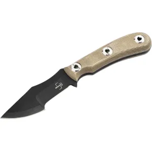 Boker Knives Micro Tracker 2.0 Fixed Blade Knife 3.54" Drop Point 1095 Black Powder Coat Blade Micarta Handle Brown