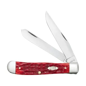 Case Trapper Pocket Knife 3.27" Clip and Spey Point Carbon Steel Mirror Polished Blade Jigged Bone Handle Dark Red