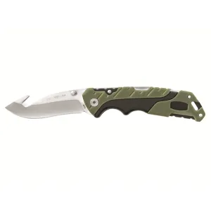 Buck Knives 660 Pursuit Pocket Knife 3.5" Partially Serrated Drop Point with Gut Hook 420HC Satin Blade Nylon Handle Black/Green