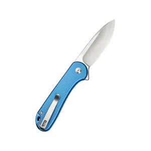 CIVIVI Button Lock Elementum II Pocket Knife 2.96" Drop Point Nitro-V Satin Blade Aluminum Handle Blue