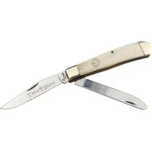 Boker Knives Traditional Series 2.0 Trapper Pocket Knife 3.25" Clip and Spey Point D2 Satin Blade Bone Handle White