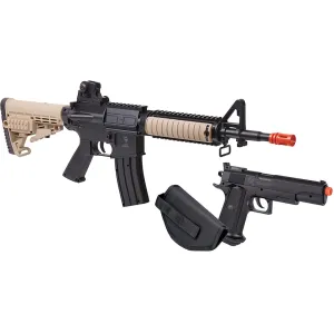Game Face Warrior Protection Airsoft Rifle & Pistol Kit 6mm BB Spring Powered Single Shot Black Flat Dark Earth