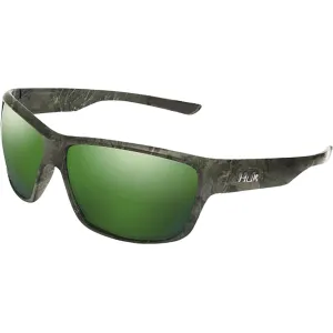 Huk Men's Spearpoint Polarized Sunglasses Matte Black Frame Green Mirror Lens