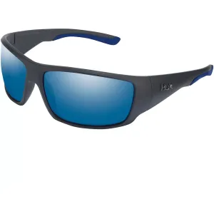Huk Men's Spearpoint Polarized Sunglasses Matte Black Frame Blue Mirror Lens