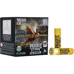 Federal Premium Prairie Storm 20 Gauge Ammo 3" #4 Steel Shot 7/8 oz Case of 250 (10 Boxes of 25)