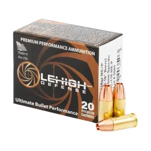 Lehigh Defense Maximum Expansion Carbine Specific 9mm Luger +P Ammo 118 Grain Solid Hollow Point Lead Free Box of 20
