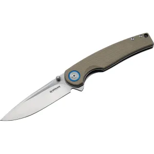 Boker Knives Rekin Pocket Knife 3.19" Drop Point 440A Satin Blade G-10 Handle Brown