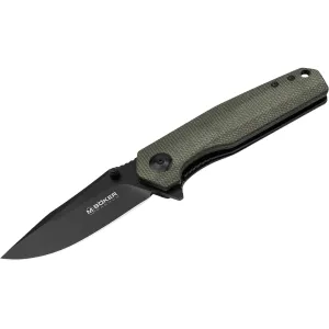 Boker Knives Field Flipper Pocket Knife 2.83" Drop Point 440A Black Blade Micarta Handle Green