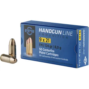 PPU 9x21mm Ammo 124 Grain Full Metal Jacket Box of 50