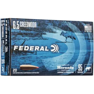 Federal Varmint & Predator 6.5 Creedmoor Ammo 95 Grain Hornady V-Max Polymer Tip Case of 200 (10 Boxes of 20)