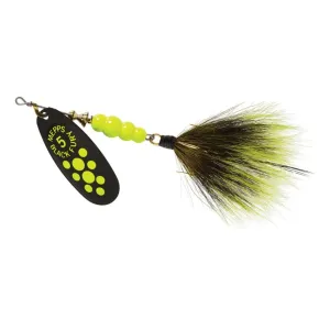 Mepps Aglia Black Fury Dressed Inline Spinner 1/2oz Gray & Chartreuse Tail Chartreuse Dot Blade