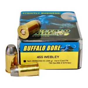 Buffalo Bore 455 Webley Mark I (455 Colt) Ammo 255 Grain Hard Cast Lead Flat Nose Box of 20