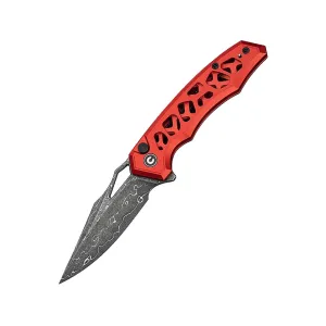 CIVIVI Anaaki Pocket Knife 2.98" Drop Point Damascus Blade Aluminum Handle Red