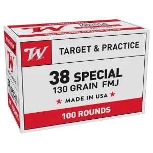 Winchester White Box USA 38 Special Ammo 130 Grain Full Metal Jacket Box of 100