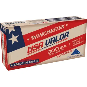 Winchester USA Valor 300 AAC Blackout Ammo 200 Grain Jacketed Hollow Point Box of 20