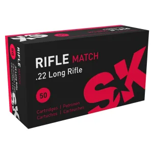SK Rifle Match 22LR Ammo 40 Grain Round Nose Box of 500 (10 Boxes of 50)