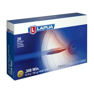 Lapua 308 Winchester Ammo 185 Grain Full Metal Jacket Box of 20