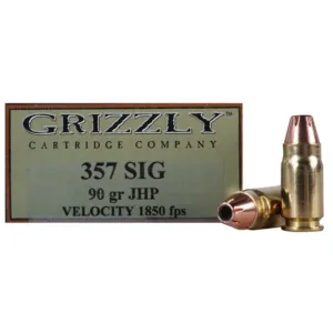 Grizzly Cartridge High Performance Handgun 357 Sig Ammo 90 Grain Jacketed Hollow Point Box of 20
