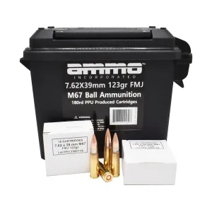 Ammo Inc. M67 7.62x39mm Ammo 123 Grain Full Metal Jacket Ammo Can of 180 Bulk