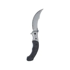 CRKT Ritual Compact Pocket Knife 3.33" Trailing Point 10Cr15CoMoV Damascus Blade Carbon Fiber Handle Black