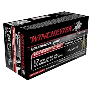 Winchester Varmint High Energy 17 Winchester Super Magnum Ammo 25 Grain Hornady V-Max Polymer Tip Case of 500 (10 Boxes of 50)